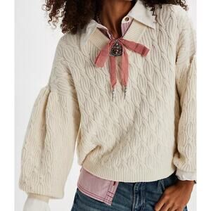 Free People We The Free Moon Daisy Pullover Cream Sz XL Boho